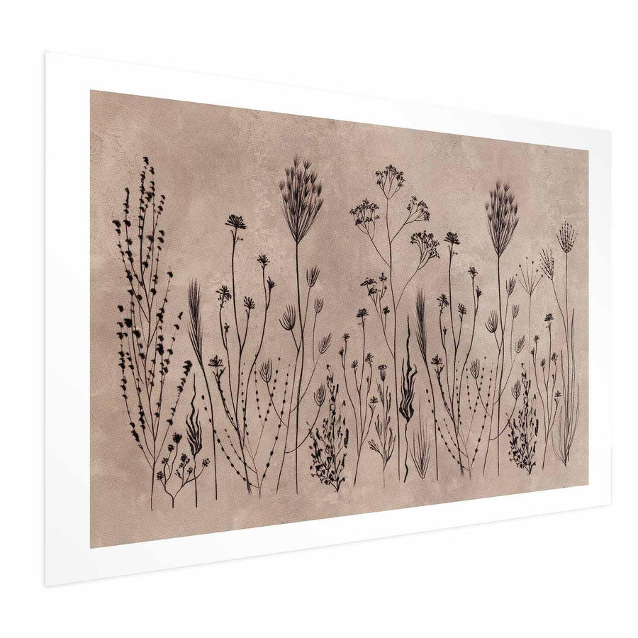 Poster - Field Flowers - black plants on a lime wash background Artgeist