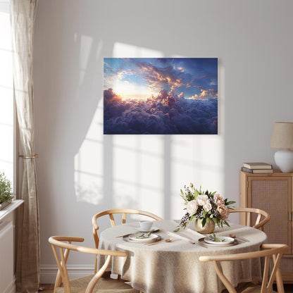 Leinwandbild - The Sun in Hiding: The Golden Face of the Sky Over a Cloudy Sea