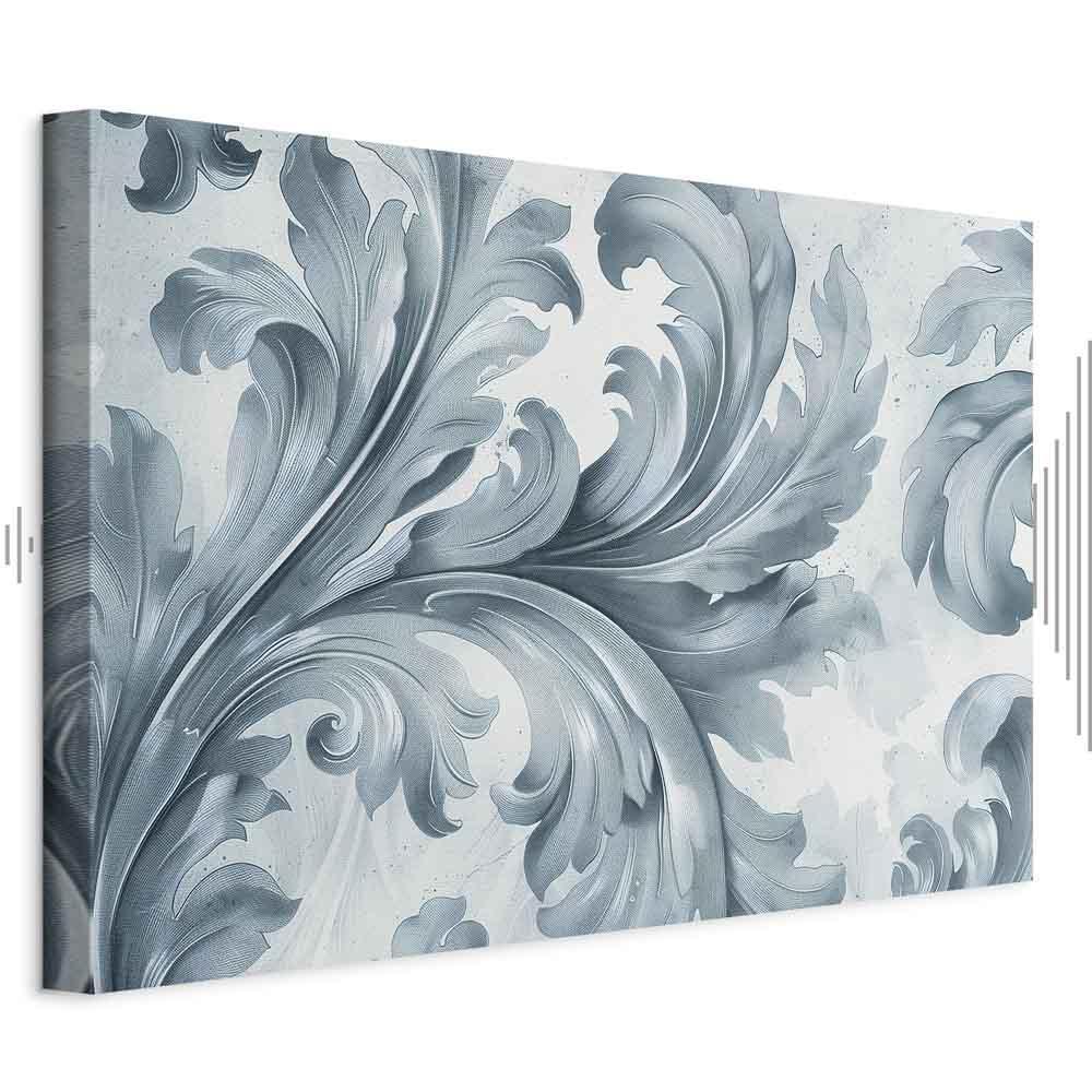 Leinwandbild - Stone Baroque Ornaments in Light Shades of Gray-Blue