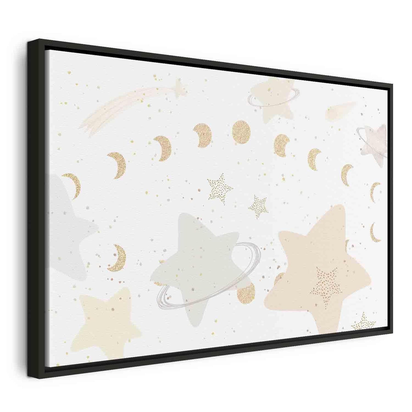 Leinwandbild - Fairy-Tale Galaxy - Phases of the Moon in Yellow Tones Among Stars in Beige and Ash Colors with Stardust