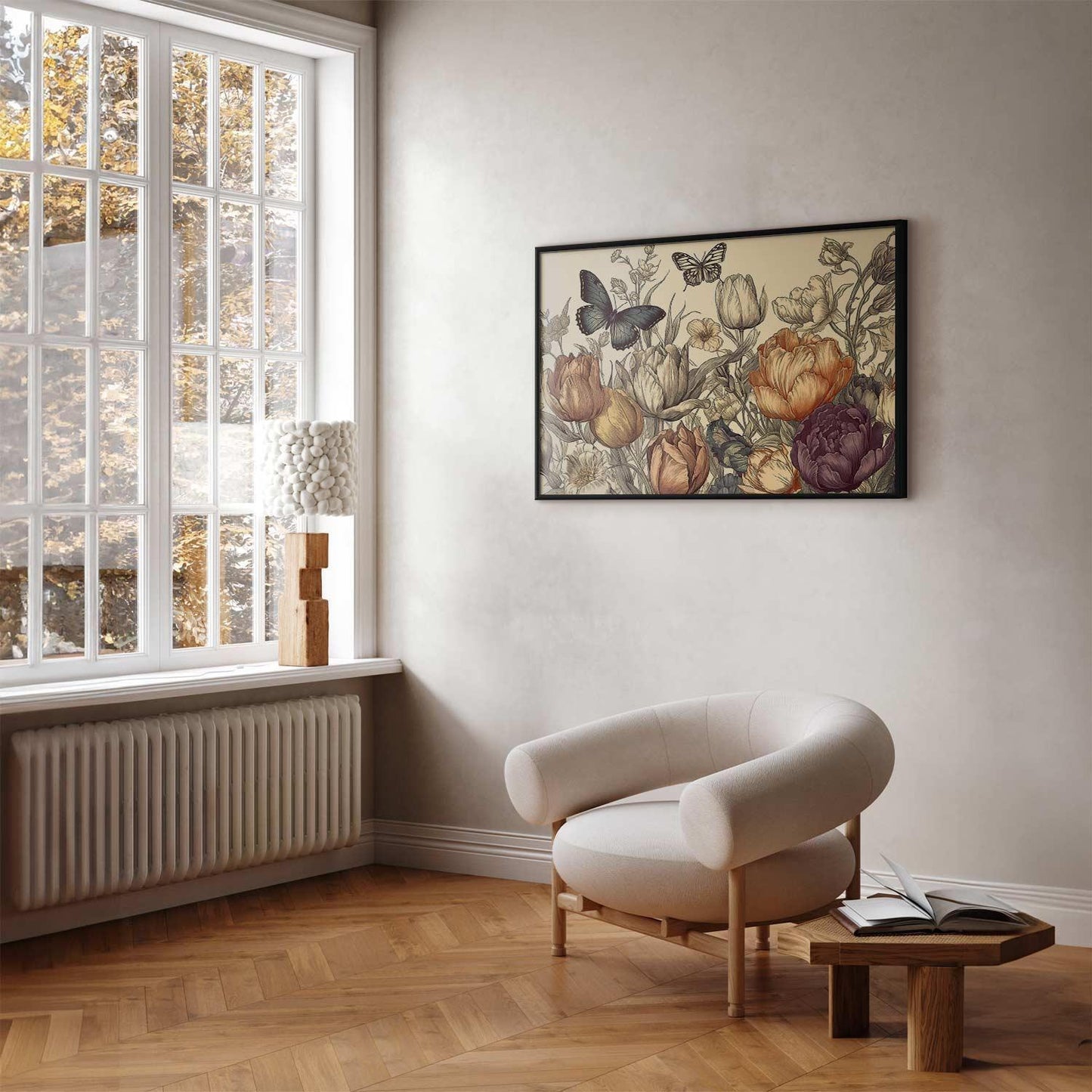 Poster - Colorful Tulips on a Cream Background