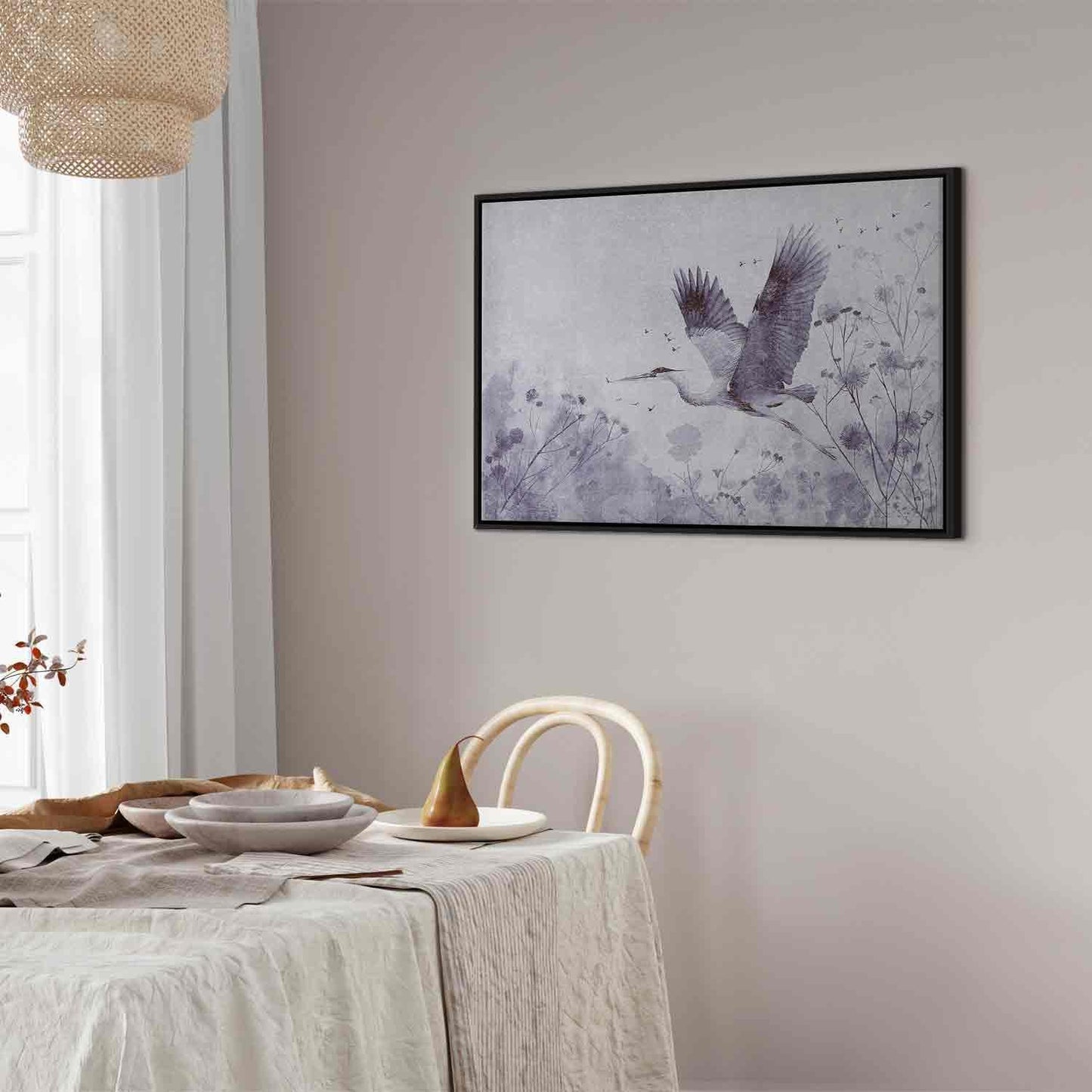 Leinwandbild - Majestic flight - a crane in flight in monochrome