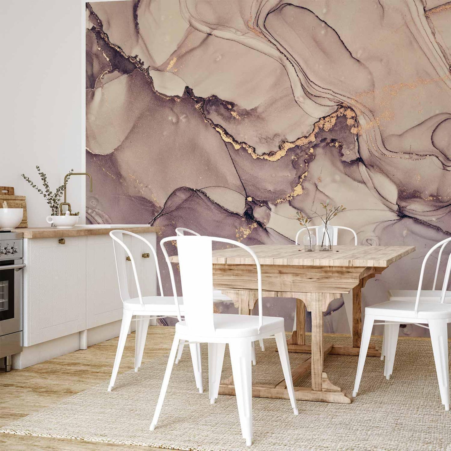 Fototapete - Watercolour Abstraction - Powder Pink Marble With Gold Accents