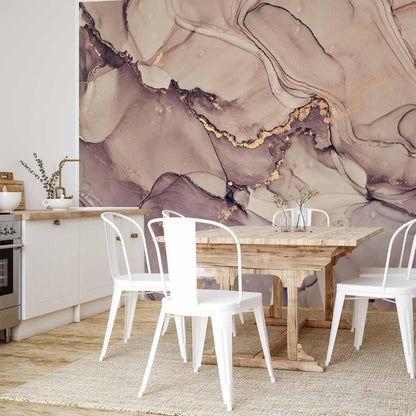 Fototapete - Watercolour Abstraction - Powder Pink Marble With Gold Accents