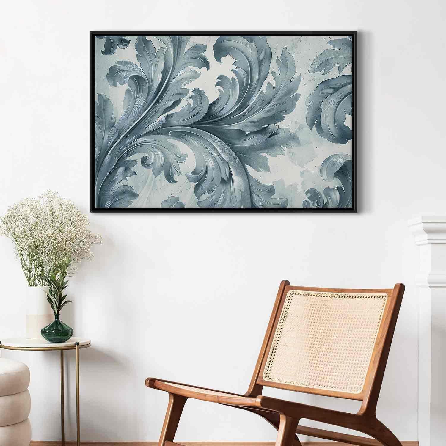 Leinwandbild - Stone Baroque Ornaments in Light Shades of Gray-Blue Artgeist