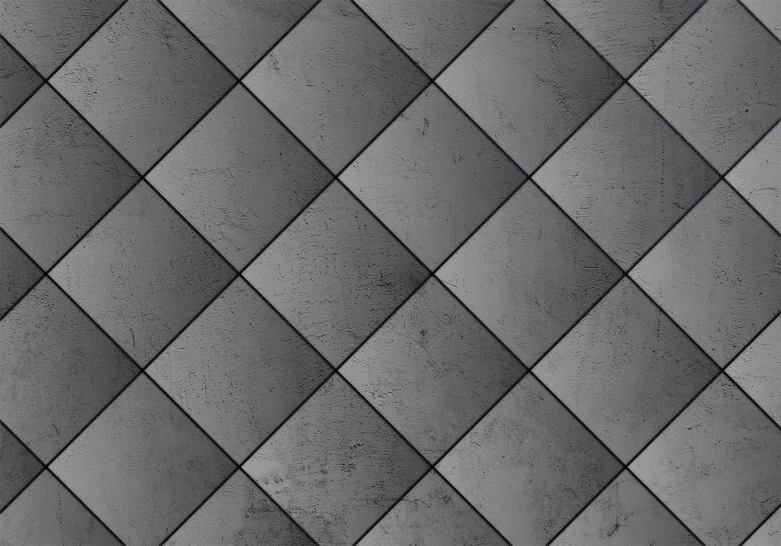 Fototapete - Grey symmetry - geometric pattern in concrete pattern with black joints Artgeist