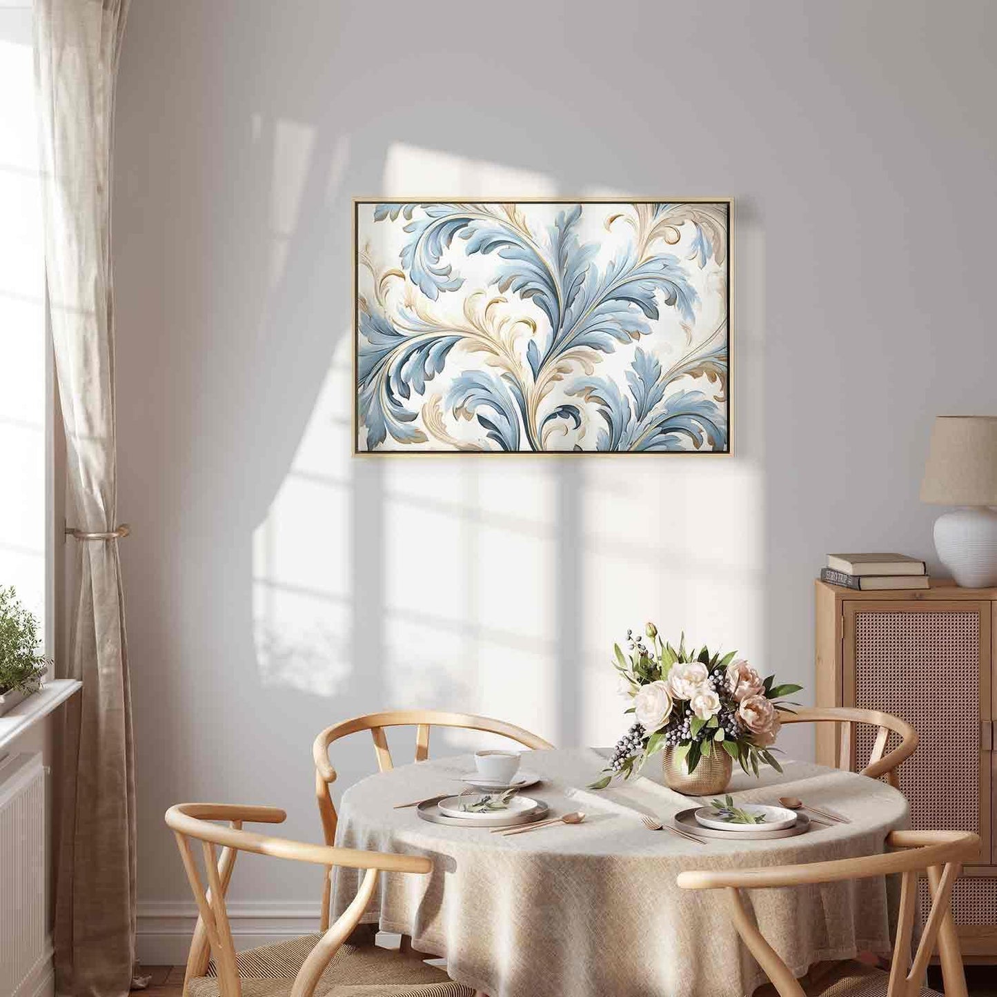 Leinwandbild - Baroque Ornaments in Light Cream-Blue Hues