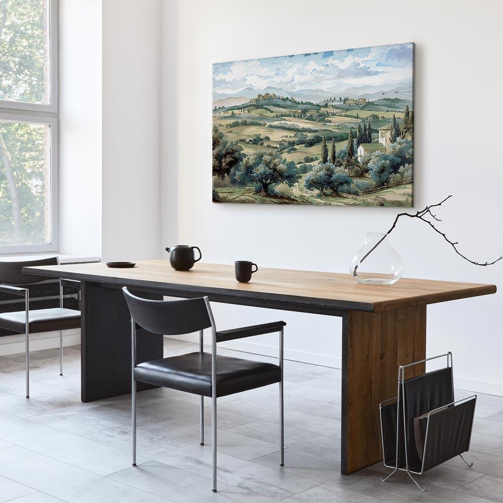 Leinwandbild - Landscape with Green Fields and Trees Tuscan Sunny View