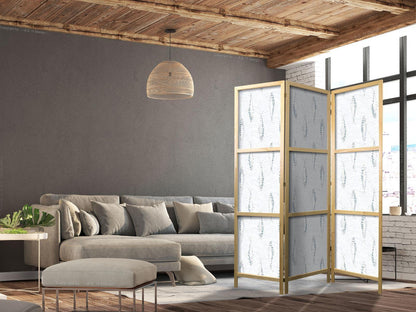 Japanischer Paravent - Delicate Blue Fish - Mosaic Fish in Subtle Blue Color Shades with an Arched Pattern in the Background