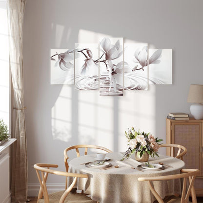 Leinwandbild - Magnolias over Water (5 Parts) Wide Grey