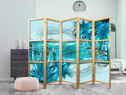 Japanischer Paravent - Lilies in Pale Blue II Artgeist