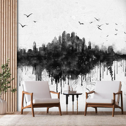 Fototapete - Großstadt - Abstrakte Skyline in Schwarz mit Wasserfarbe Artgeist