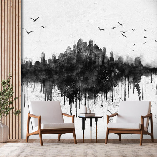 Fototapete - Großstadt - Abstrakte Skyline in Schwarz mit Wasserfarbe Artgeist