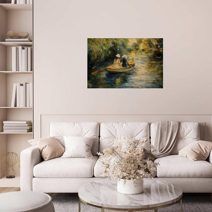 Poster - Boat crossing - painting of two women sailing a boat on a river