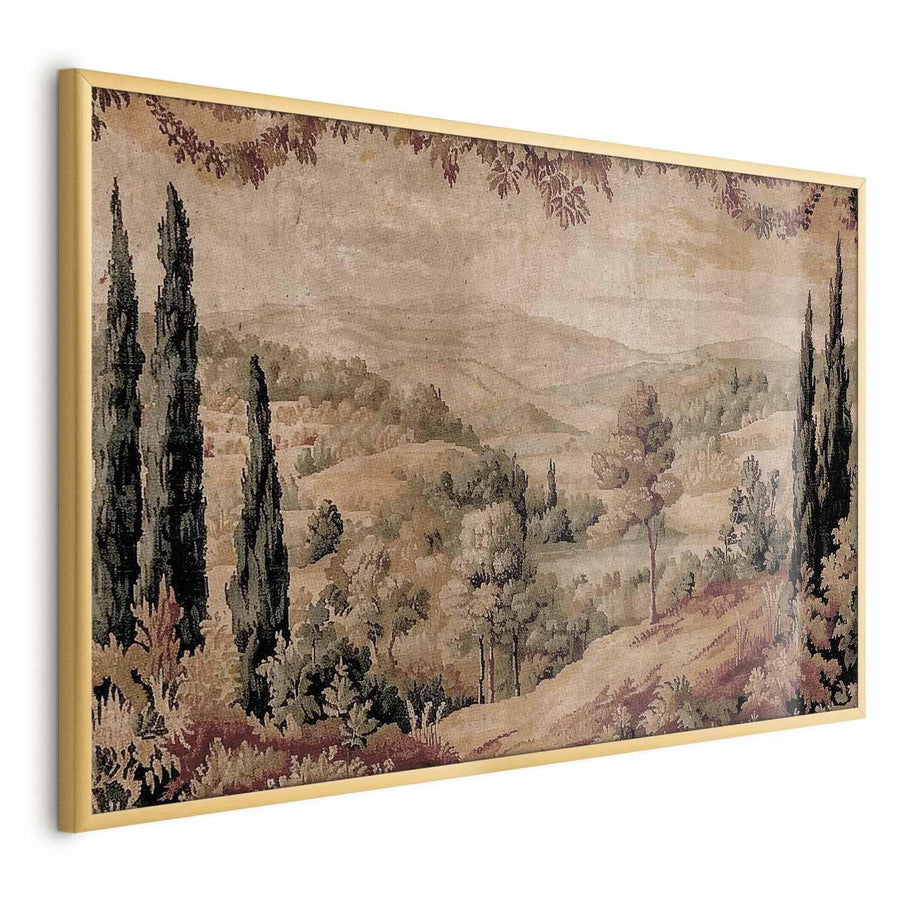 Poster - Mediterranean Landscape - Old Tapestry with a Hill and Lake Artgeist