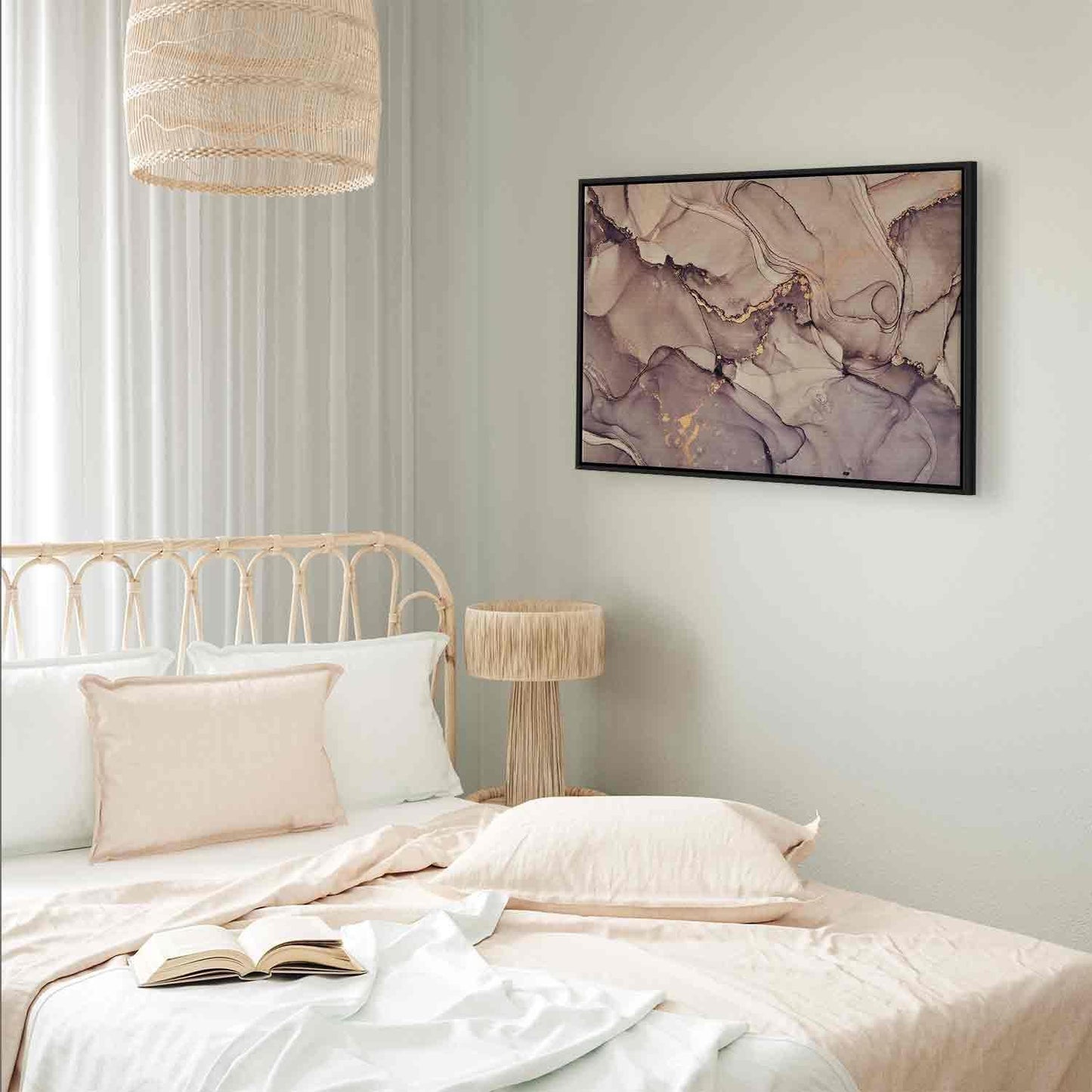 Leinwandbild - Watercolour abstraction - powder pink marble with gold accents