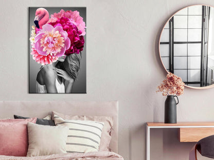 Leinwandbild - Flamingo Girl (1 Part) Vertical Artgeist