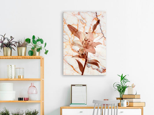 Leinwandbild - Elegance of a Flower (1-part) - Delicate Lily on Marble in Sepia Artgeist