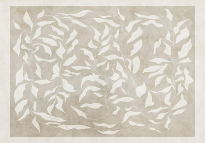 Fototapete - White leaves - abstract plant motif on beige background with frame Artgeist