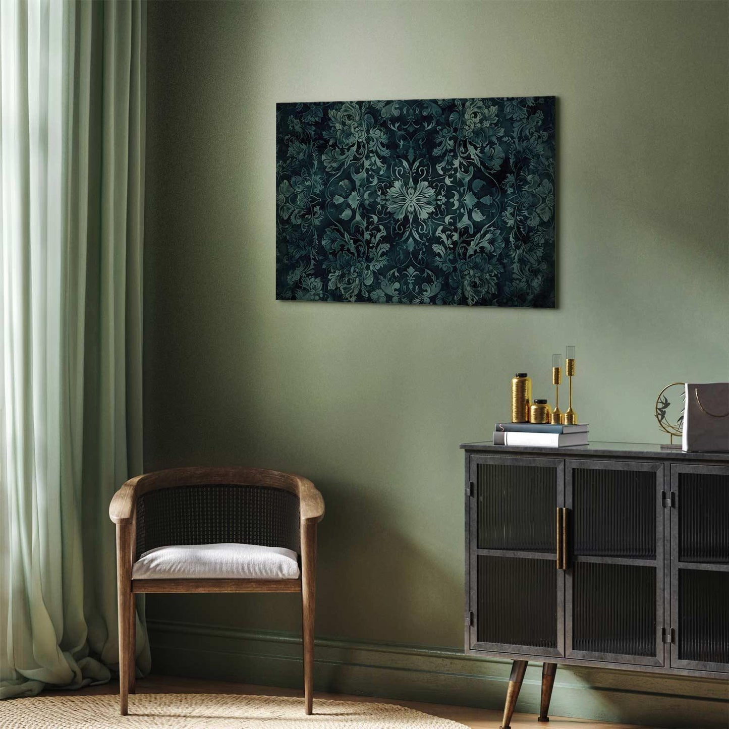 Leinwandbild - Oriental Pattern Carpet: Emerald Ornaments and Worn Patterns