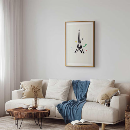 Poster - Black Illustration of the Eiffel Tower on a Light Background