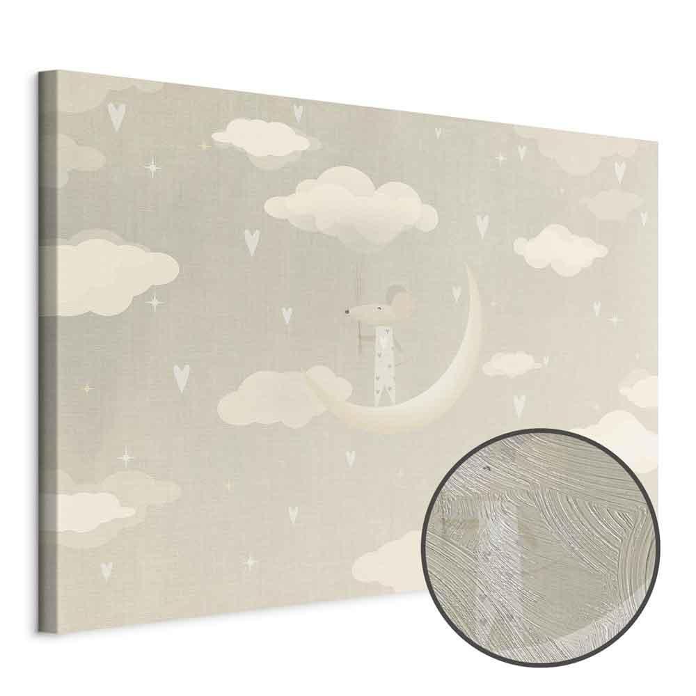 Leinwandbild - Little Conqueror - A Mouse in Heart Pajamas on the Moon Among Clouds
