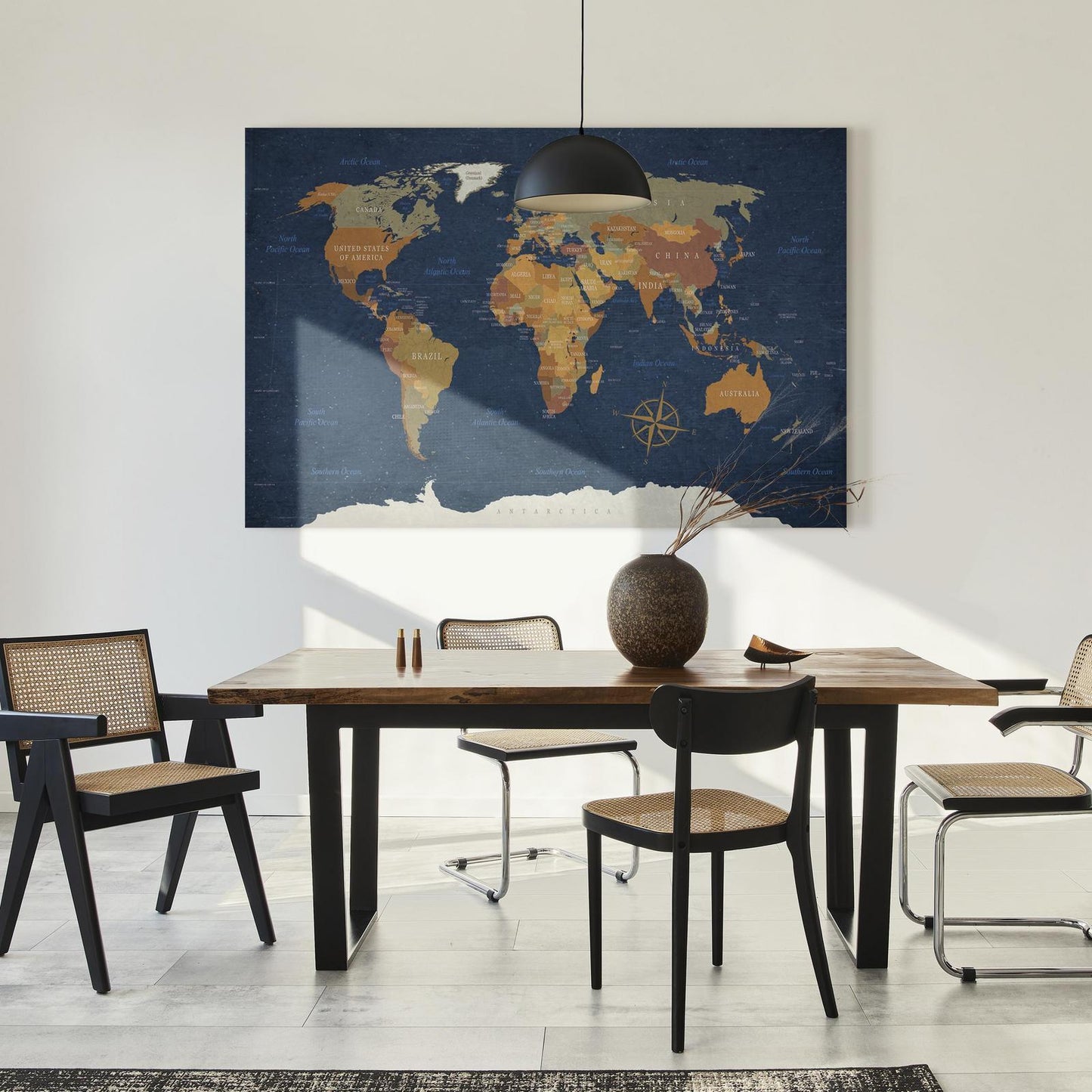 Leinwandbild - World Map: Ink Oceans Artgeist