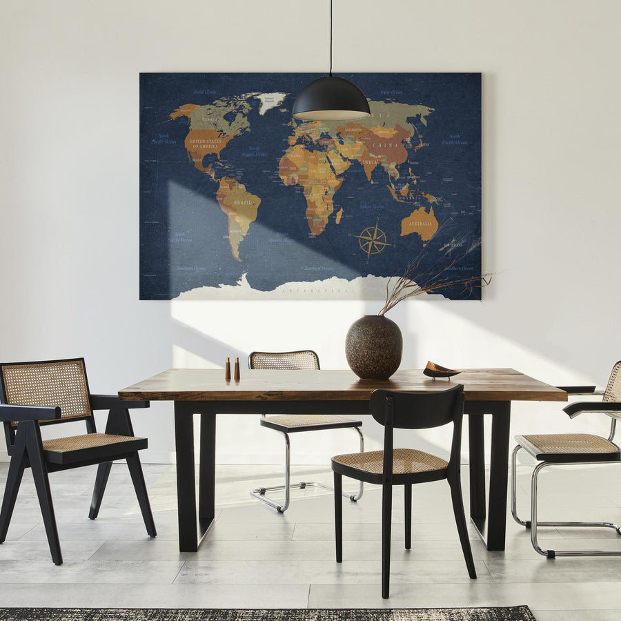 Leinwandbild - World Map: Ink Oceans Artgeist