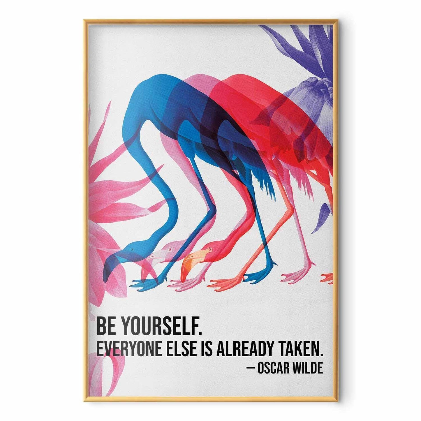 Poster - Colorful Repetition - three flamingo silhouettes with an inspiring quote