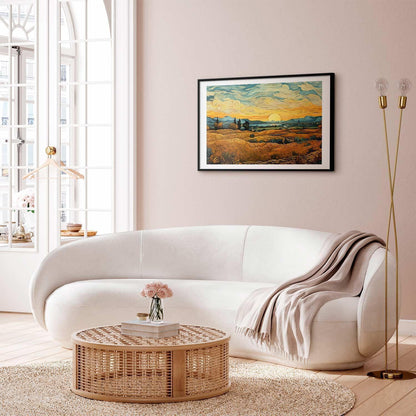 Poster - Impressionistic fields - painted golden landscape with fields of grain