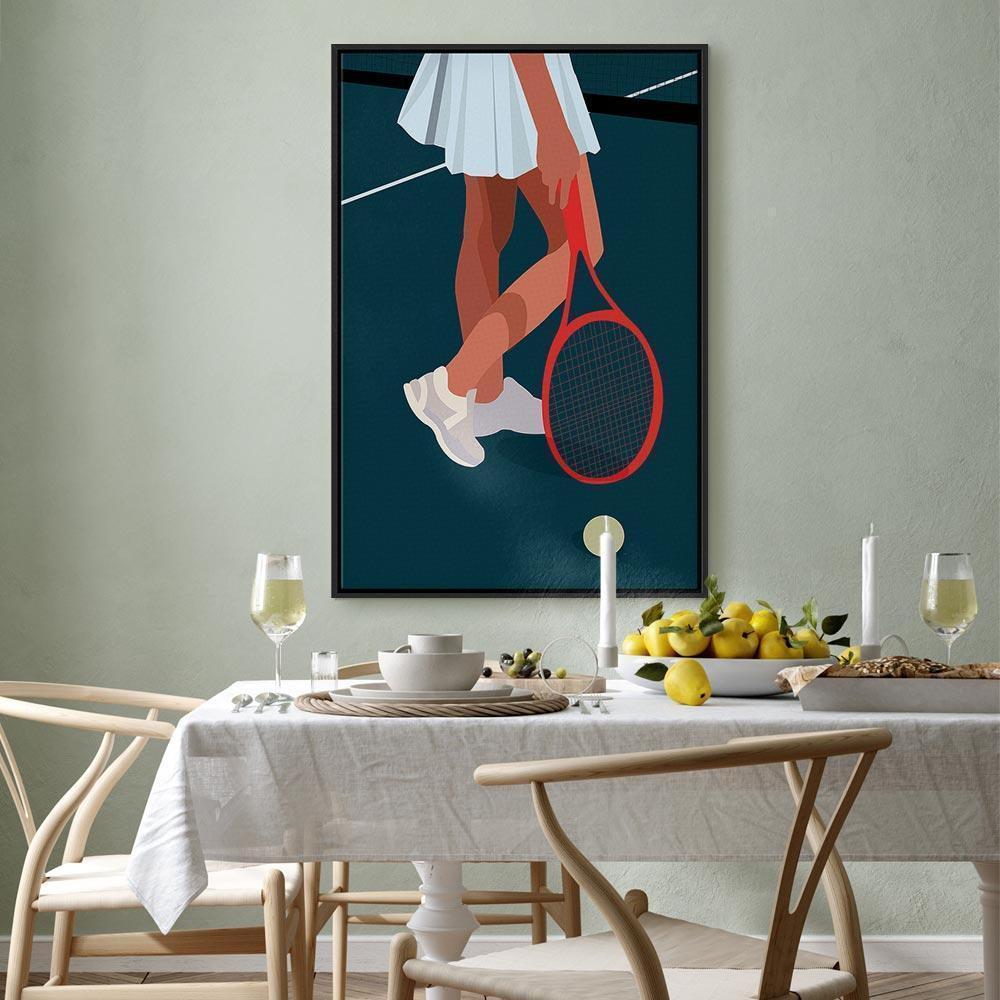 Leinwandbild - Female Tennis Player With a Red Racket on the Court - Graphics