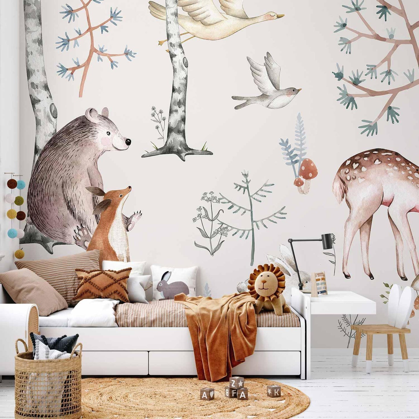 Fototapete - Forest Land With Animals Painted in Watercolours Artgeist