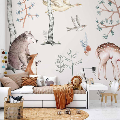 Fototapete - Forest Land With Animals Painted in Watercolours Artgeist
