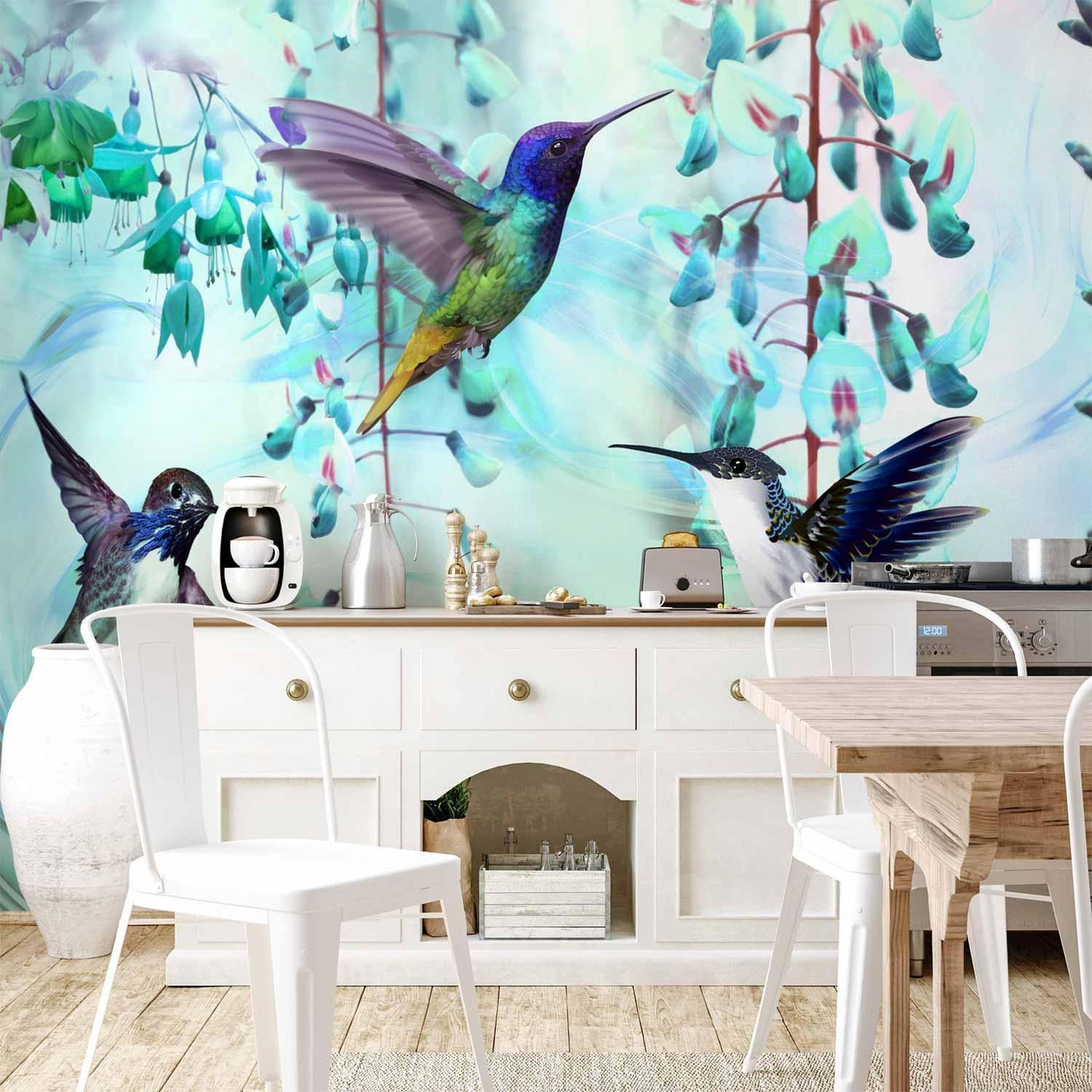 Fototapete - Flying Hummingbirds (Green) Artgeist