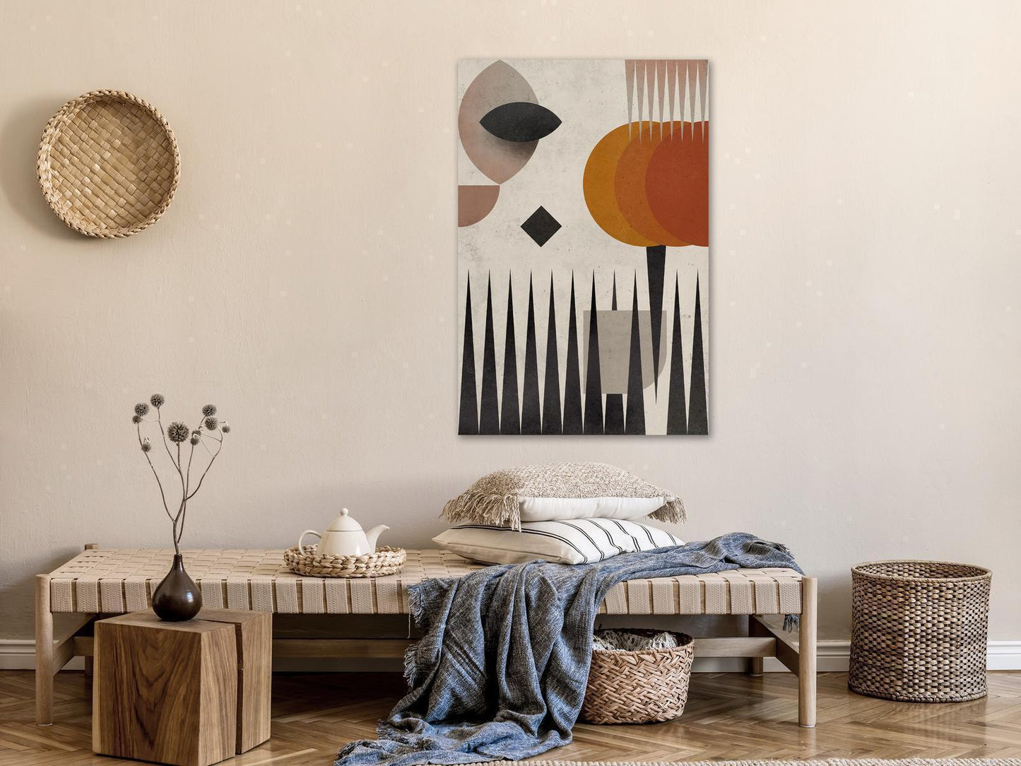 Leinwandbild – Sonne hinter den Bergen im Hochformat
