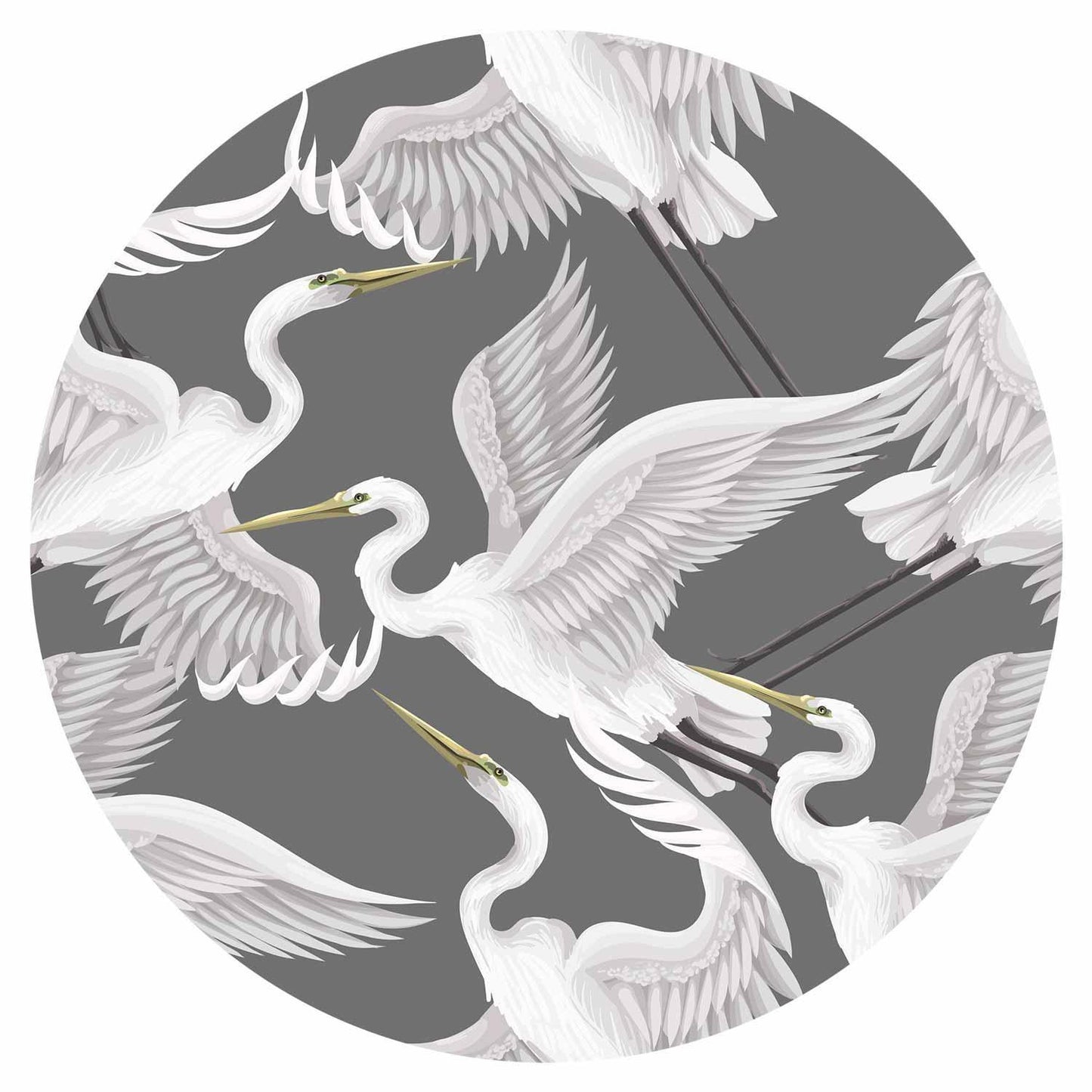 Runde Fototapete - Pastel birds – a delicate pattern of white and grey herons on a light pink background