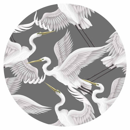 Runde Fototapete - Pastel birds – a delicate pattern of white and grey herons on a light pink background