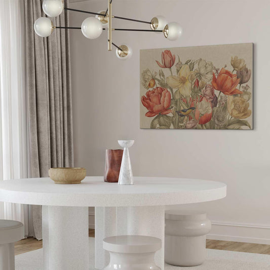 Leinwandbild - Bouquet of flowers on a cream background