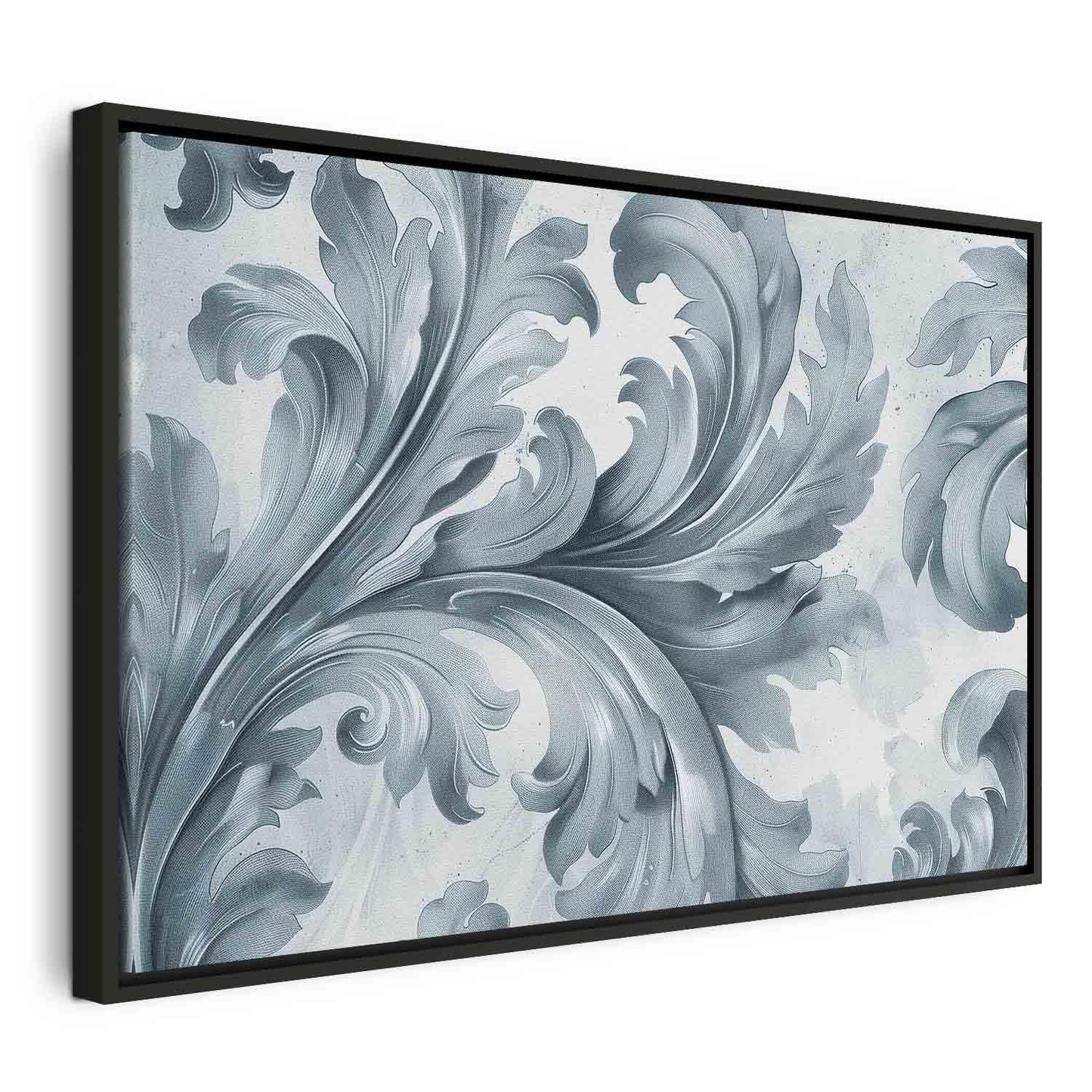 Leinwandbild - Stone Baroque Ornaments in Light Shades of Gray-Blue