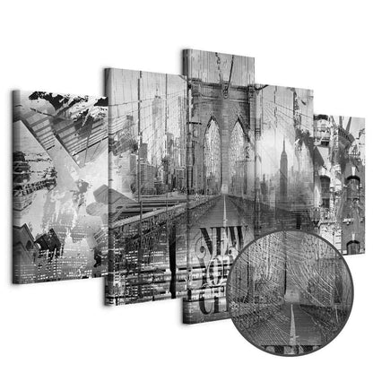Leinwandbild - New York City Collage (5 Parts) Wide Black and White