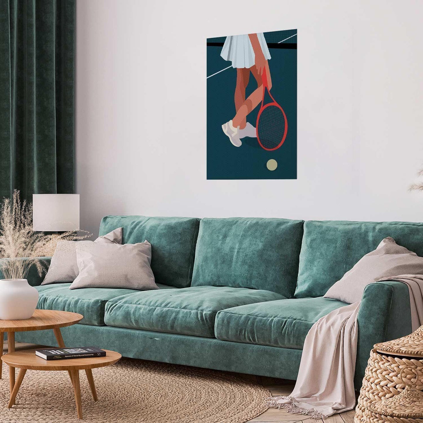 Poster - Tennis Player with a Red Racket on the Court - Illustration