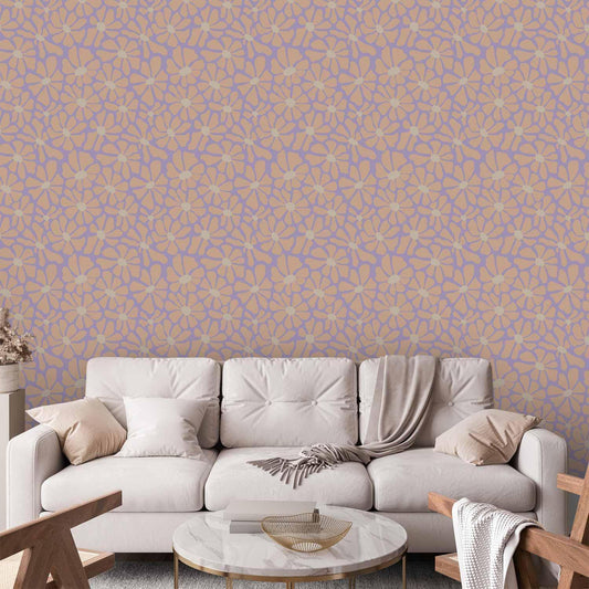 Tapete Kleine Blümchen – Verspieltes Muster in Beige auf Blau