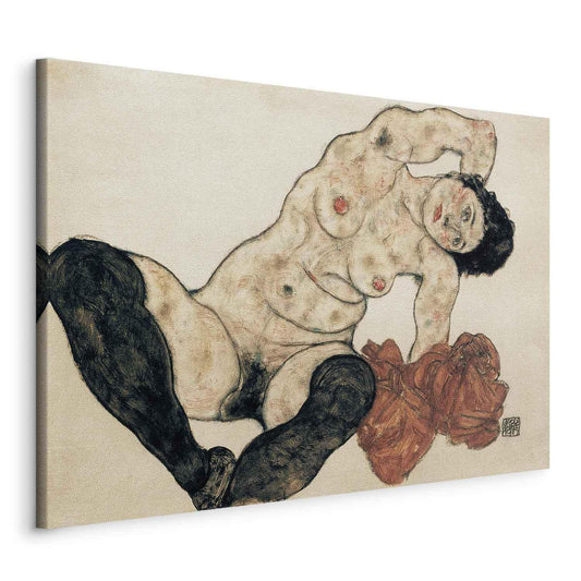 Leinwandbild - Liegender Akt mit gelbem Handtuch (Egon Schiele) Artgeist
