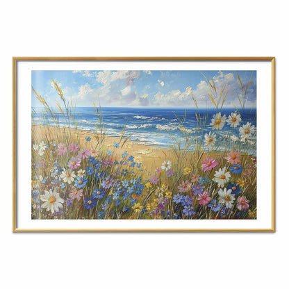 Poster - Seascape – wildflowers and a view of the rough sea