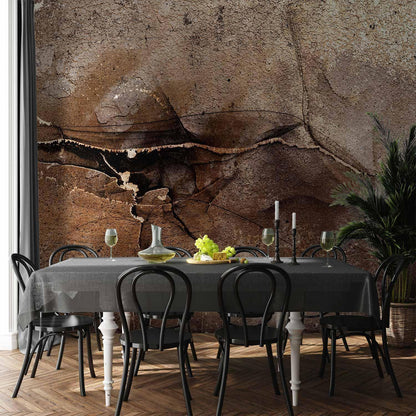 Fototapete - Rock abstraction - brown and beige pattern in the style of cracked stone Artgeist