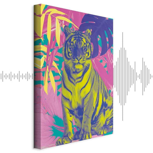 Leinwandbild - Colorful Tiger - Intense Colors of a Tiger Surrounded by Tropical Plants