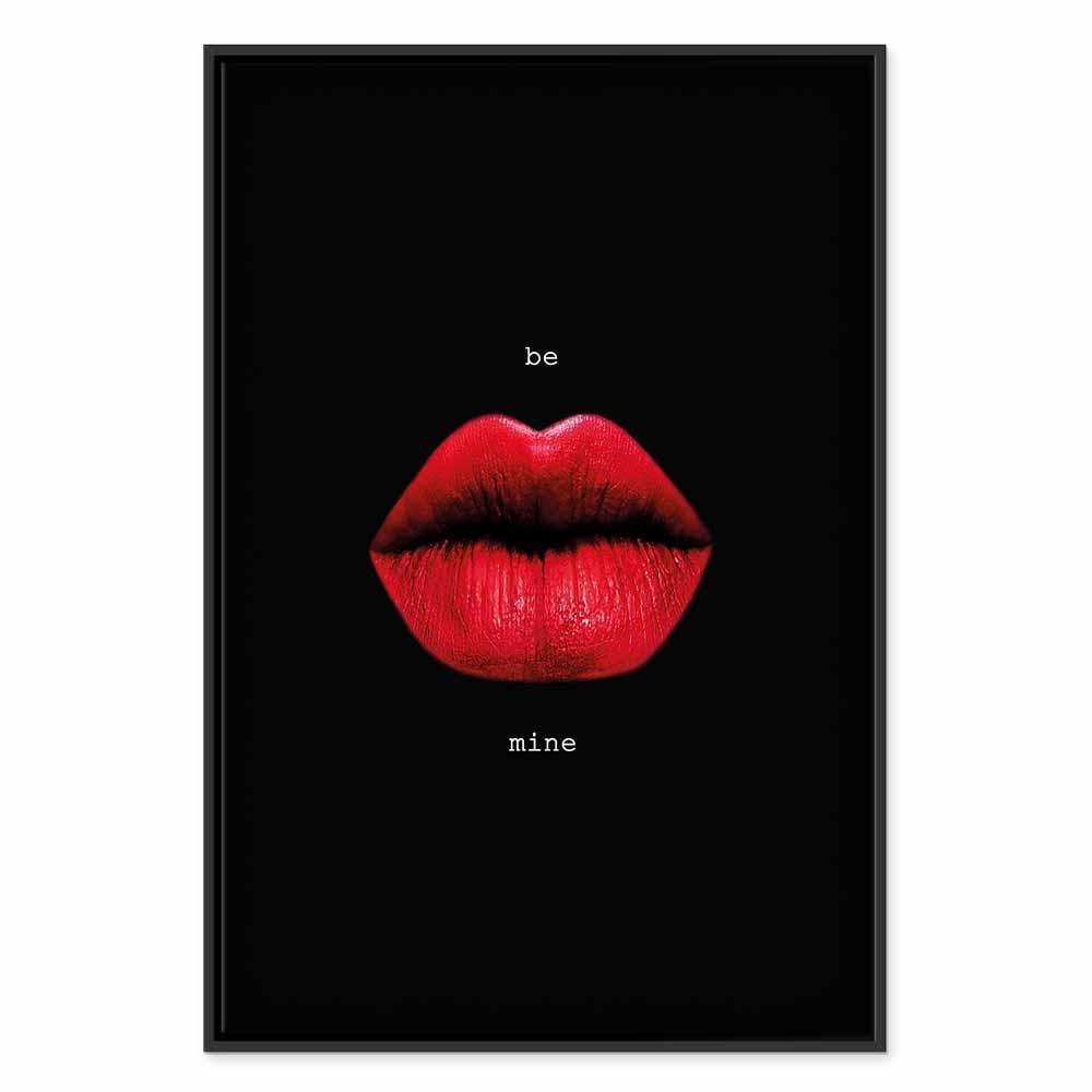 Leinwandbild - Red Lips (1-part) - Black Background with English Text