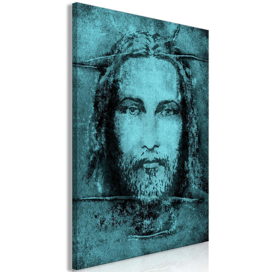Leinwandbild - Shroud of Turin in Turqoise (1 Part) Vertical Artgeist