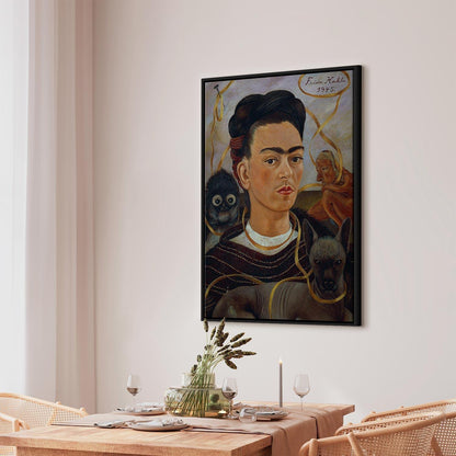 Leinwandbild - Frida Kahlo – Self-Portrait with Changuito