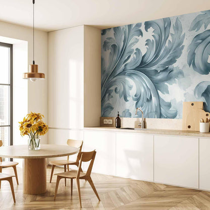 Fototapete - Stone Baroque Ornaments in Light Shades of Gray-Blue